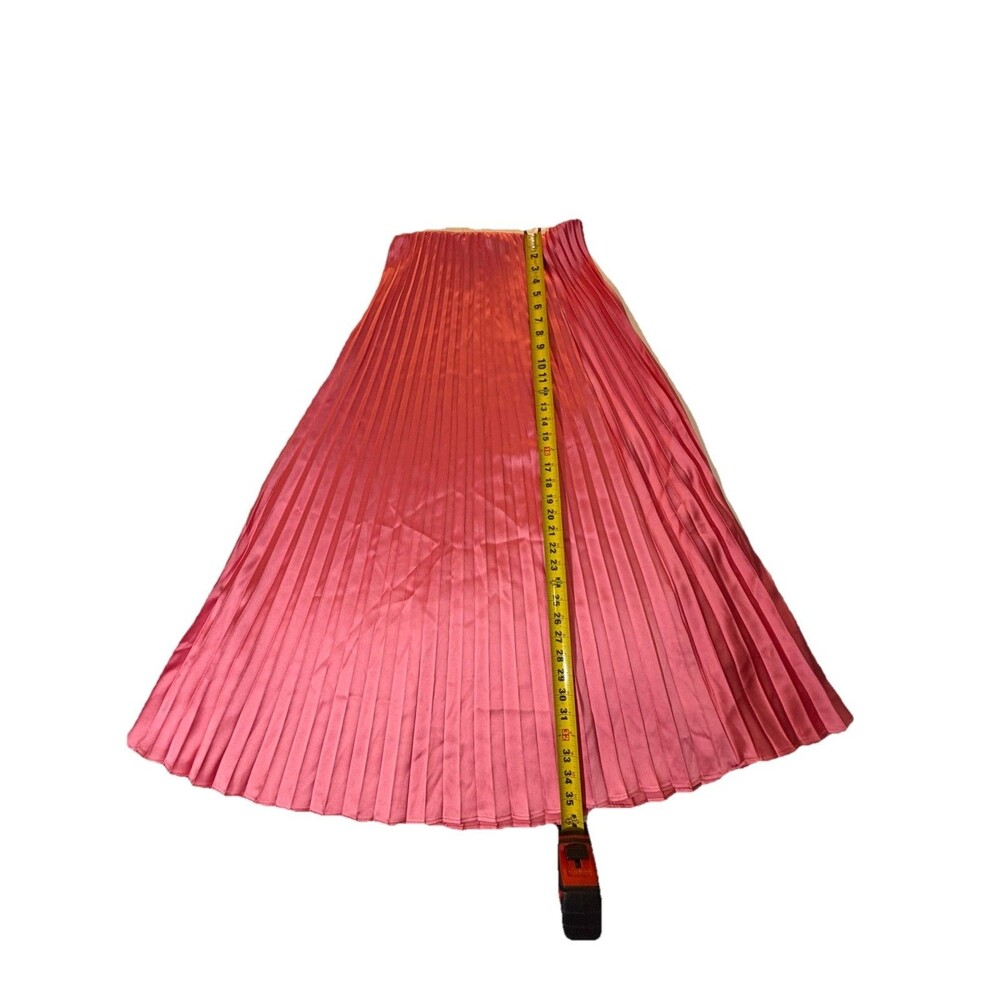 ON 34TH Pink Pleated Midi Skirt Women’s XS Satin A-Line Pull On - Picture 4 of 6